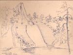 Holmen Kallen Ski Jump, Sketches and Drawings Painting by M. K. Kelkar, Pen on Paper, 7 X 9.5